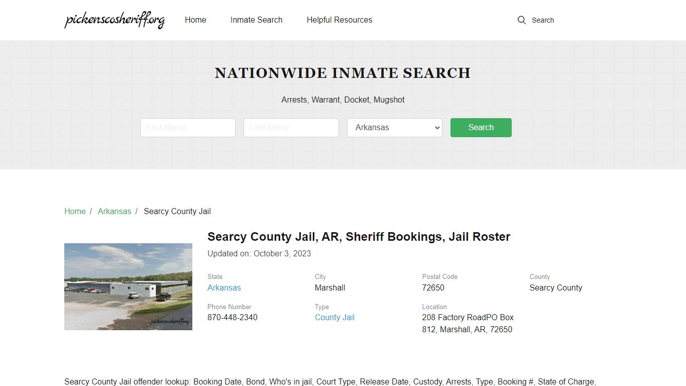 Searcy County Jail, AR, Sheriff Bookings, Jail Roster